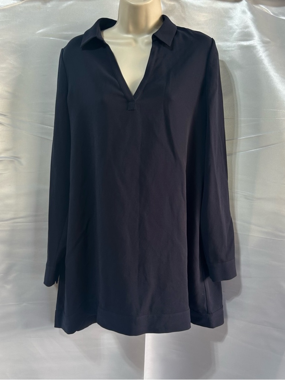 The White Company Classic V-Neck Navy Collared Shirt Dress | Size US 8